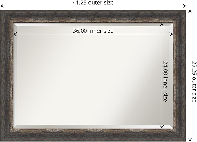 Amanti Art Brown Bathroom Mirror for Over Sink, 29x41 Bark Rustic Char Rectangle Vanity Mirror, Large Country Rustic Frame, Hangs Horizonally and Vertically, Bathroom Wall Decor, Beveled Edge