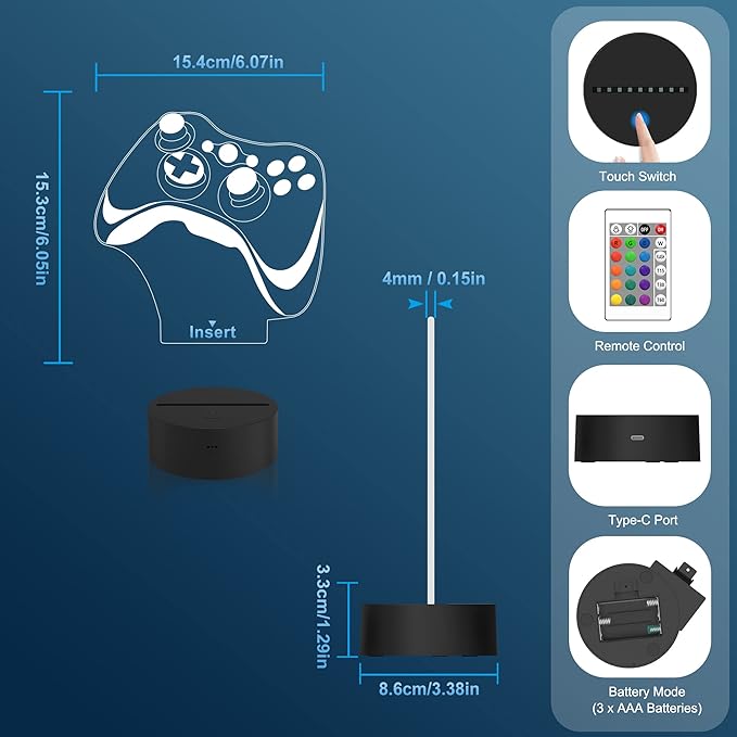Attivolife Gamepad 3D Lamp, Hologram Illusion Controller Night Light for Kid, 16 Colors Changing & Remote Dimmer Control, Cool Boy Girl Video Gaming Room Accessories as Xmas Birthday Gift for Teen