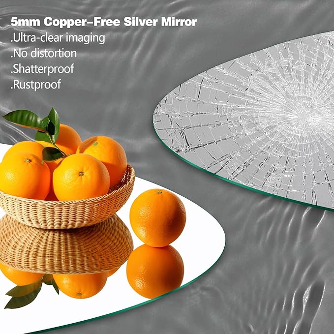 Niccy Round Led Mirror for Bathroom, 36" Circle Frameless Backlit Mirror wiht Light, Anti-Fog, 3 Colors, Waterproof, Memory Function