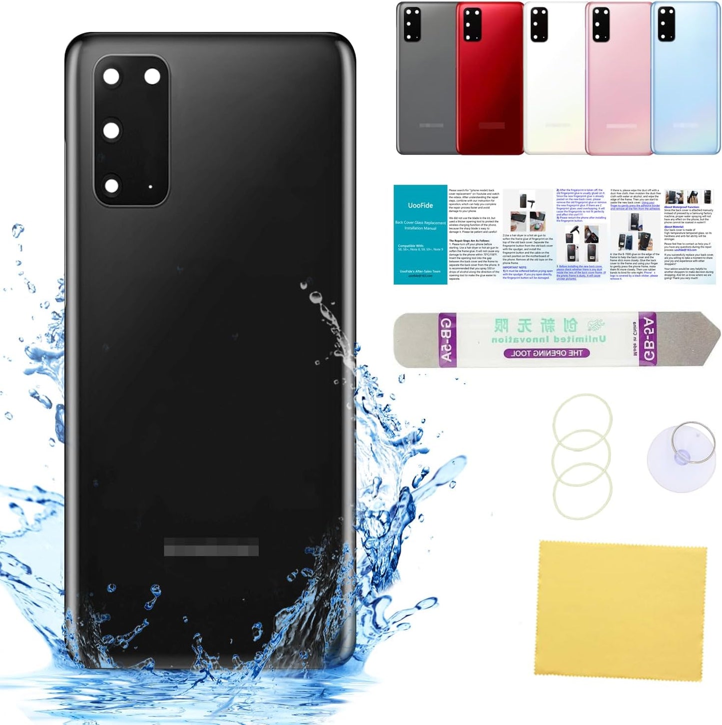Samsung Galaxy S20 Back Glass Cover Replacement, 6.2-Inches, Cosmic Black, Installation Manual