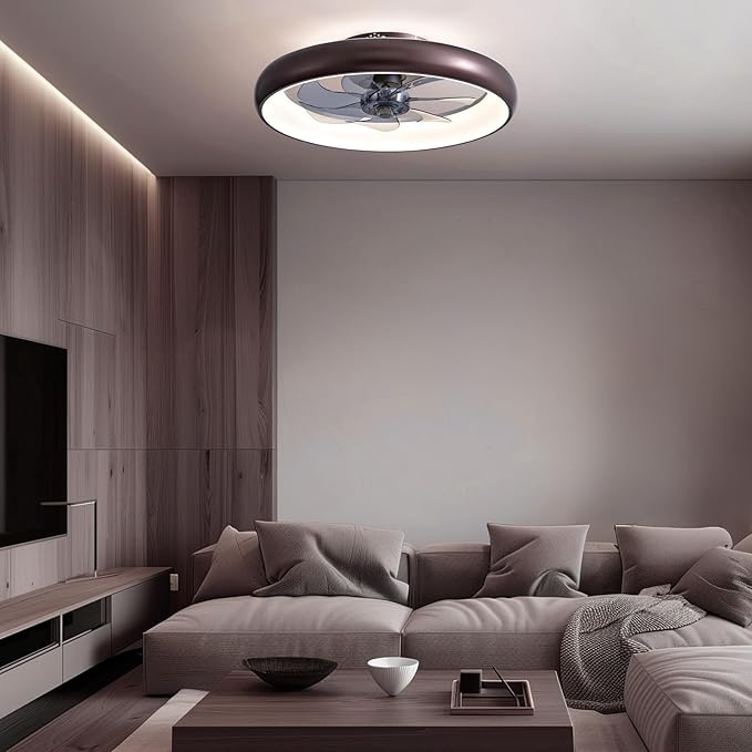 Ceiling Fan with Lights and Remote, 20'' Low Profile Flush Mount, 6 Wind Speeds, Modern Dimmable LED, Smart for Bedroom, Kids Room