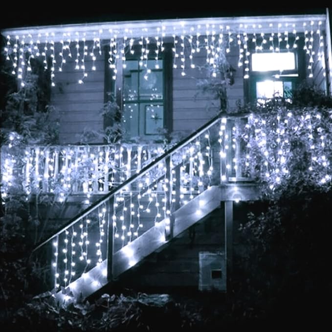 Toodour Christmas Icicle Lights Outdoor, 612 LED 50ft 8 Modes Fairy Icicle String Light with 102 Drops, Led Christmas Lights Twinkle for Holiday, Party, Wedding, Eaves, Xmas Decorations (White)