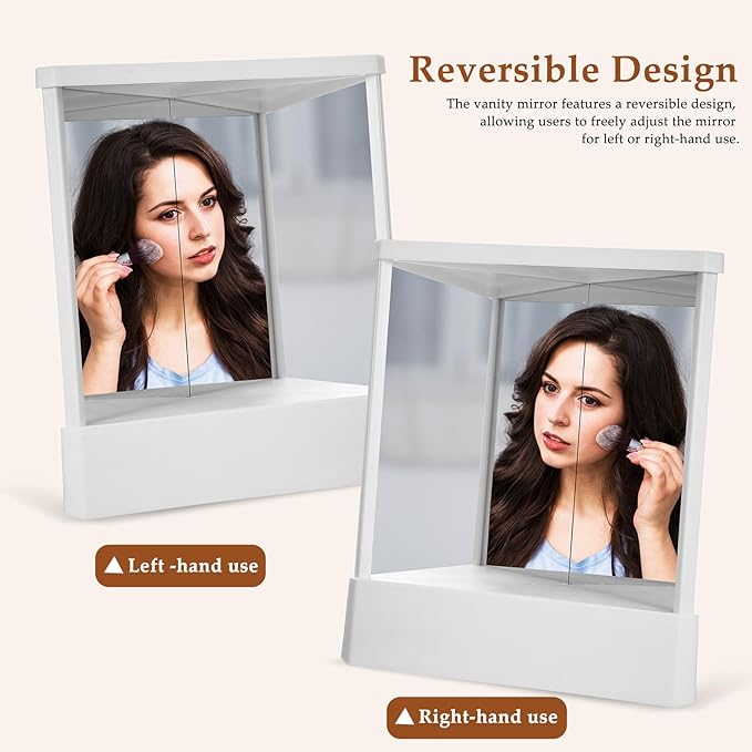 FRCOLOR Non Reversing Mirror Fine Cosmetic Makeup Standing Vanity Mirror Small Travel Home Desktop Tabletop Mirror