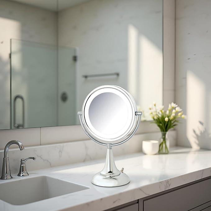 JERDON Magnifying Mirror with LED Lights - Plug-in Makeup Mirror with 1X and 8X Magnification in Chrome Finish - Model HL8510CL