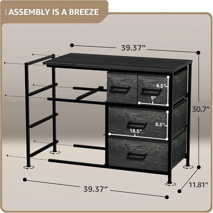 Sorbus Dresser with 8 Faux Wood Drawers - Chest Organizer Unit with Steel Frame Wood Top & Handle Easy Pull Fabric Bins for Clothes - Large Storage Furniture for Bedroom Hallway, Living Room & Closet