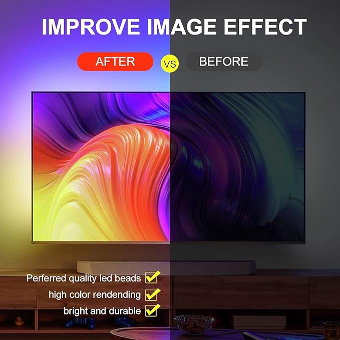 TV LED Strip, 3.28ft Smart RGB LED Lights for 24-32 Inch TVs, Music Sync Bluetooth App & Remote Control, USB-Powered for Gaming, Bedroom, PC, Home Theater