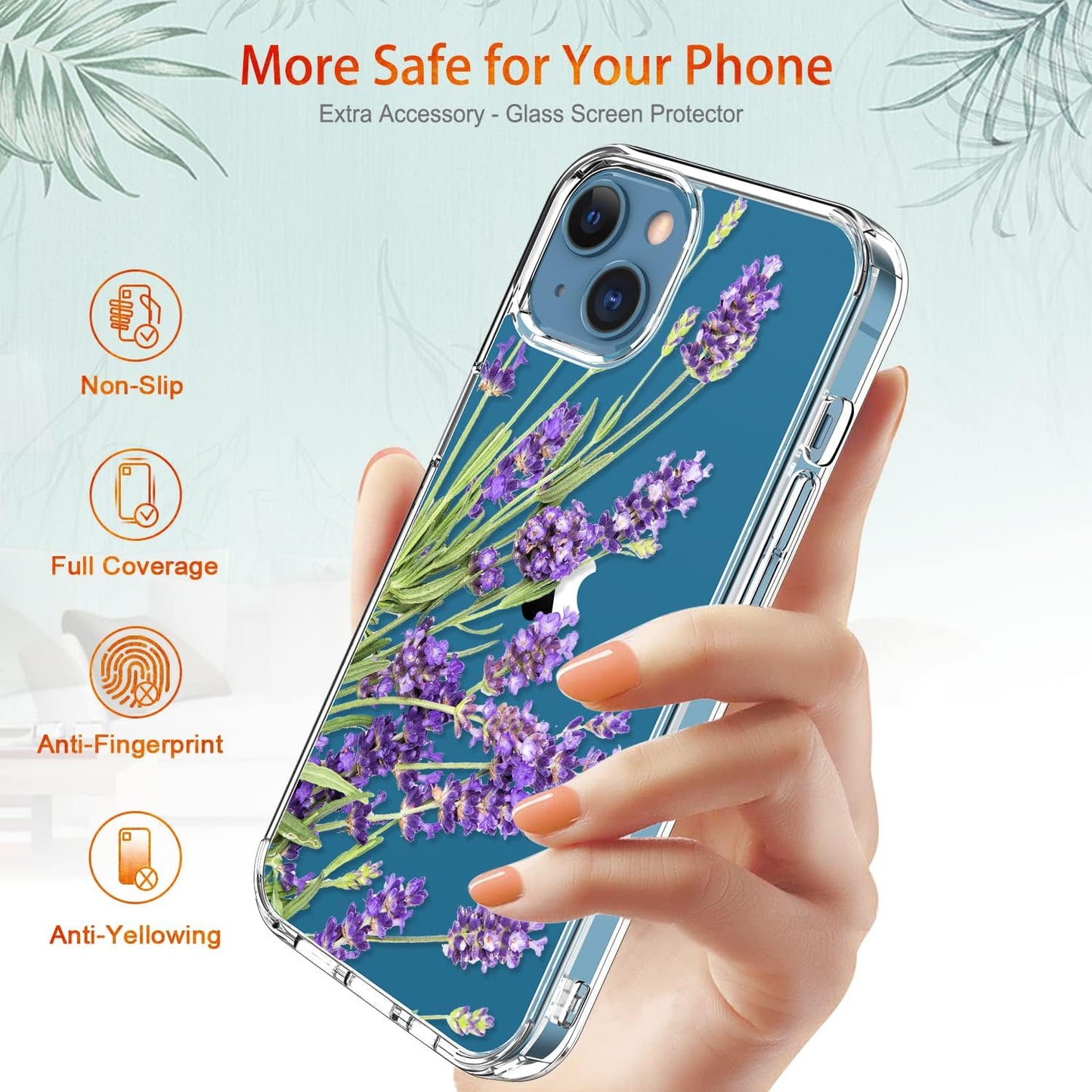 GiiKa iPhone 13 Case with Screen Protector, Clear Full Body Protective Floral Girls Women Shockproof Hard Case Purple