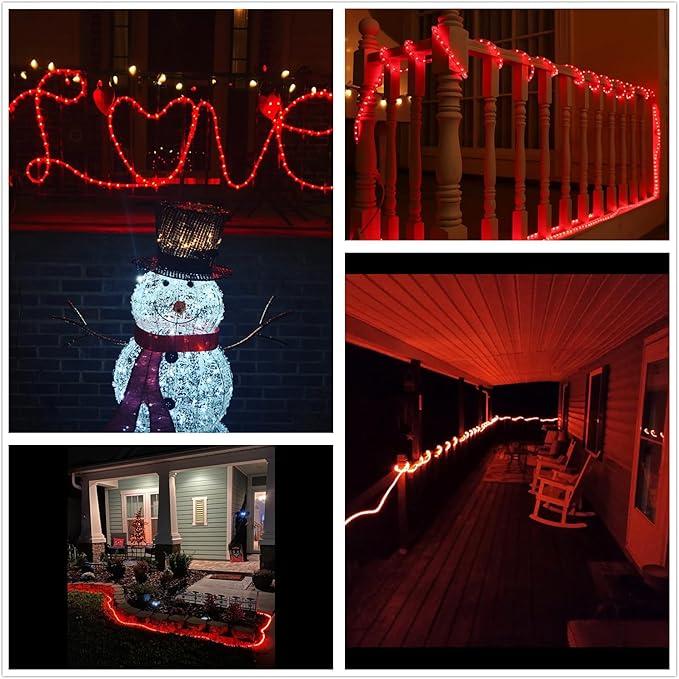 100Ft LED Rope Lights, LED Strip Lights Outdoor Waterproof Decorative Lighting for Indoor/Outdoor, Eaves, Backyards Garden, Halloween and Christmas Decorations(Christmas Red)