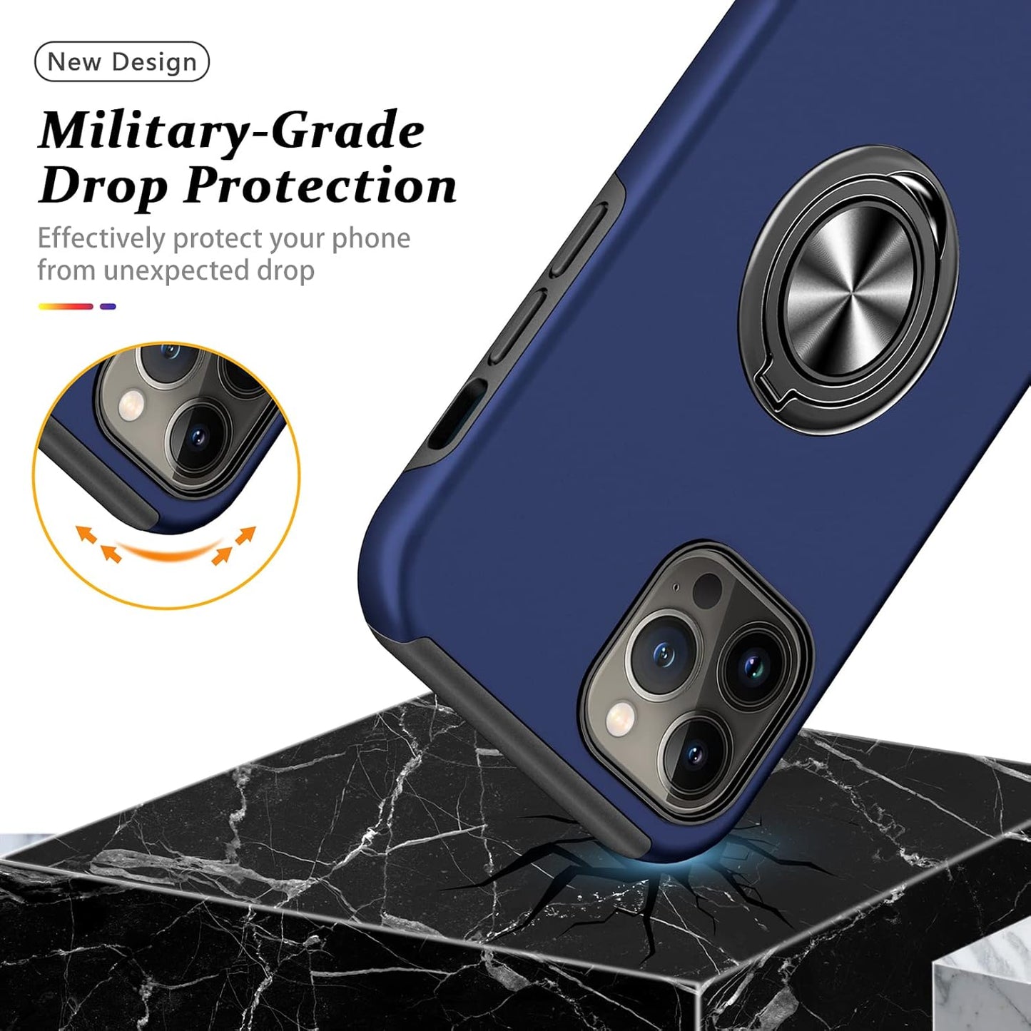 PELEPUES Shockproof Case for iPhone 13 Pro Max, Embedded Finger Ring Military Grade Phone Case Cover with Kickstand