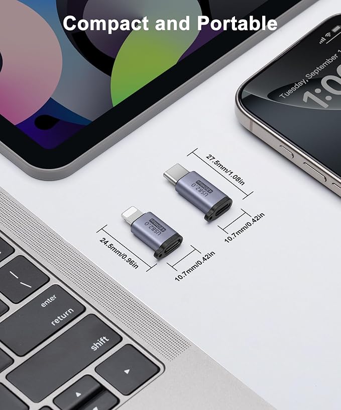 USB-C to Lightning Adapter (2-Pack), Data Transfer and Interface Conversion, Charging - Grey
