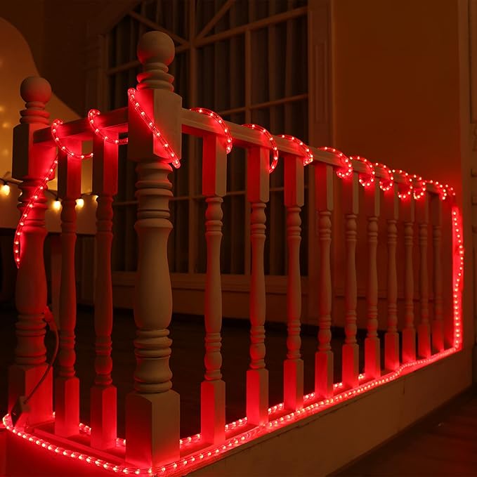 Brizled Rope Lights Outdoor, 18ft 216 LED Red Christmas Rope Lights Connectable, 120V Plugin Red Christmas Light Waterproof Clear Tube Lighting Indoor for Xmas Patio Garden Party Home Decorations