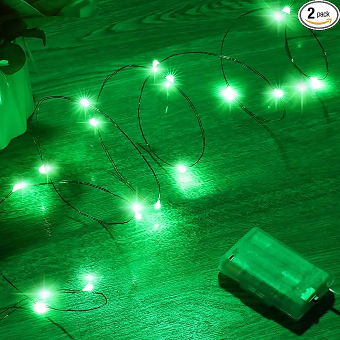 Mikasol Fairy Lights Battery Operated, 2 Pack Mini 3*AAA Battery Powered Copper Wire Led Starry String Lights Firefly Lights for Bedroom, Christmas, Parties, Decoration (5m/16ft Green)