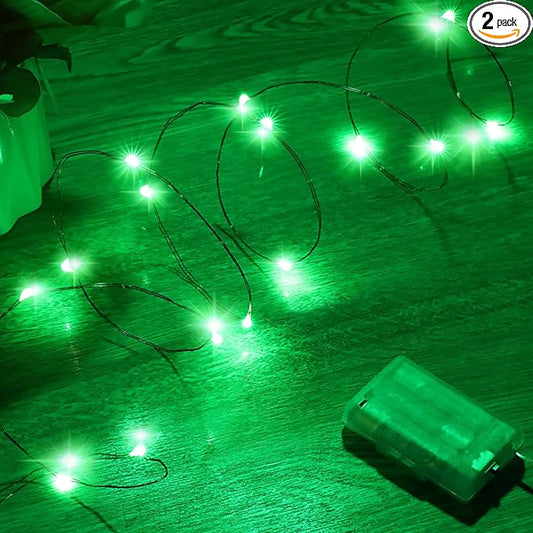 Mikasol Fairy Lights Battery Operated, 2 Pack Mini 3*AAA Battery Powered Copper Wire Led Starry String Lights Firefly Lights for Bedroom, Christmas, Parties, Decoration (5m/16ft Green)