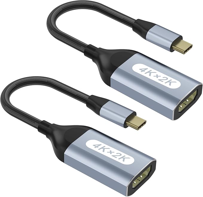 USB C to HDMI Adapter 4K@60Hz, Thunderbolt Adapter, Type C HDMI Converter, USB-C Cable Converter, Compatible with Laptop MacBook Pro/Air, iPhone 15, Dell, HP, Pixelbook, Thinkpad, Surface, Etc(2 Pack)
