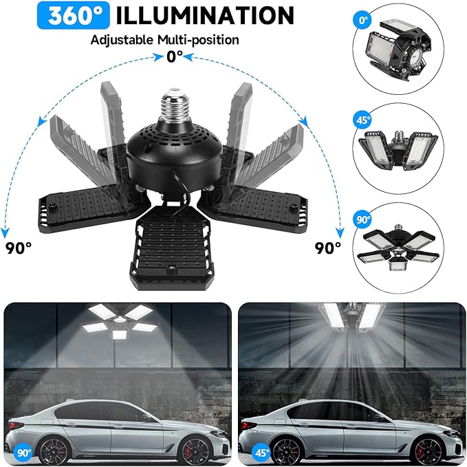 2-Pack LED Garage Lights 2 Pack-160W, 16000LM 6500K with 5+1 Deformable Panels, Indoor LED Shop Light Barn Light Garage Ceiling Lights, E26/E27 for Garages, Warehouse, Shop, Basement