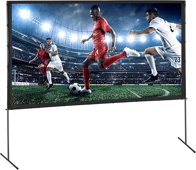 VEVOR Projector Screen with Stand, 120 inch 16:9 4K 1080 HD Outdoor Movie Screen with Stand, Wrinkle-Free Projection Screen with Bar Feet and Carry Bag, for Home Theater Cinema Backyard Movie Night