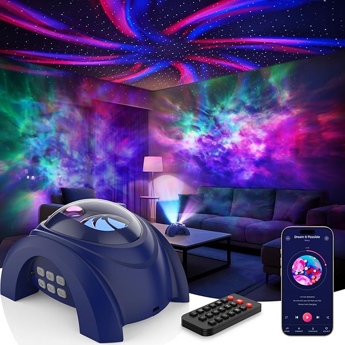 Rossetta Dual Galaxy Projector, Star Projector for Bedroom with Bluetooth Speaker & White Noise, Remote, Timer, Night Light for Kids Room Decor, Party, Birthday & Christmas Gifts for Adults Girls Boys