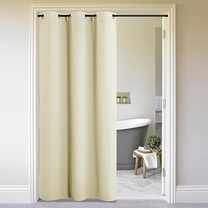 NICETOWN Closet Curtain for Bedroom Door Privacy, Faux Folding Accordion Doors, Blackout Noise Reducing Room Divider Curtains for Doorway Laundry Room Bifold Door (1 Panel, 5ft wide x 9ft long, Beige)