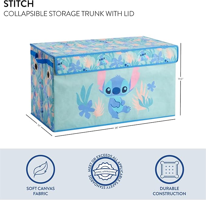 Idea Nuova Disney Stitch Collapsible Storage Trunk – Durable Organizer with Soft Lid – 28.5'' x 14.5'' x 16'' – Toy Chest & Storage Bin for Kids Bedroom, Playroom, or Nursery