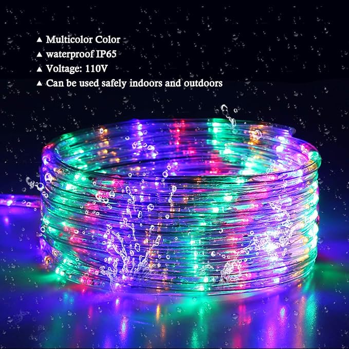 100Ft LED Rope Lights, Cuttable & Connectable Outdoor String Lights Waterproof Decorative Lighting for Indoor/Outdoor, Patio, Backyards, Party, Halloween and Christmas Decorations (Multicolor)