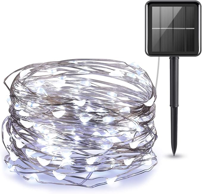 AMIR Upgraded Solar String Lights Outdoor, 39Feet 120 LED 8 Modes Copper Wire Light, Solar Powered Fairy Lights, Waterproof Solar Decoration Lights for Garden Yard Party Wedding Christmas (White)