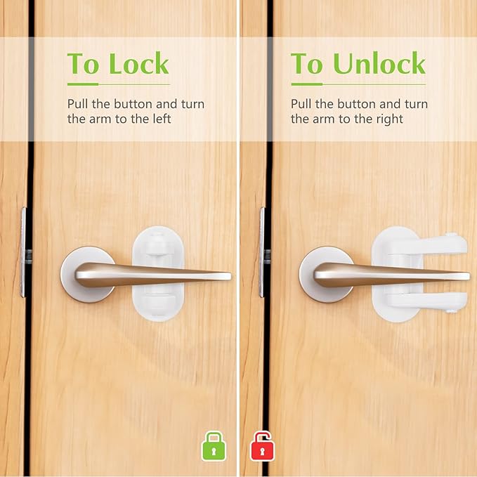 Child Proof Door Lever Lock, 3 Pack Door Locks for Kids Safety, Baby Proofing, 3M Adhesive, Door Handle Child Proof, Baby Safety Locks for Toddlers (White)