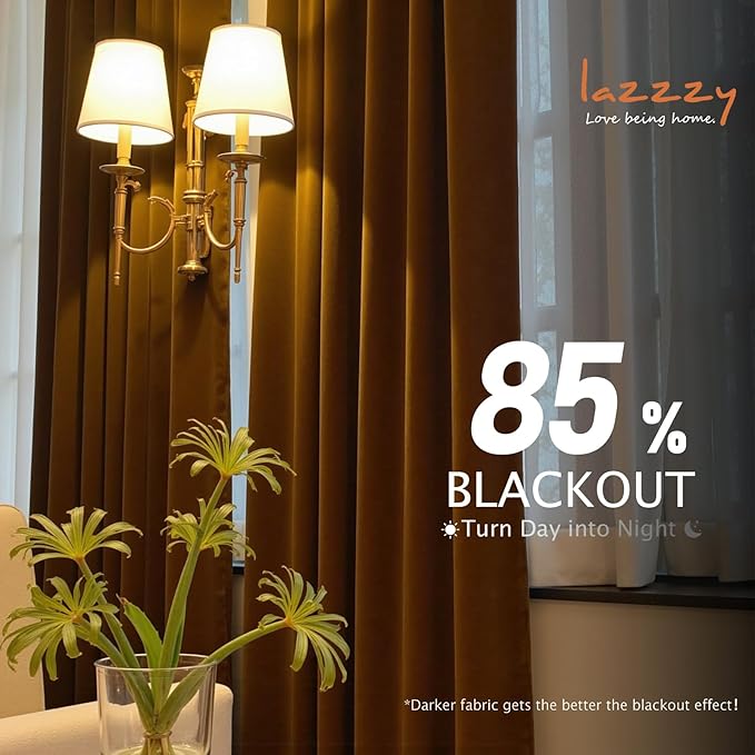 Lazzzy Velvet Blackout Curtains Thermal Insulated Room Window Drapes Super Soft Luxury Curtains for Living Room Bedroom Rod Pocket 2 Panels, Gold Brown, 52" W x 63" L