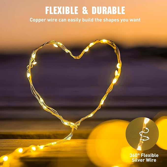 JMEXSUSS 8 Pack 50 LED Fairy Lights Battery Operated String Lights, 16ft Warm White Christmas Fairy Lights Indoor Outdoor Waterproof for Mason Jars Bedroom Party Wedding Christmas Decorations