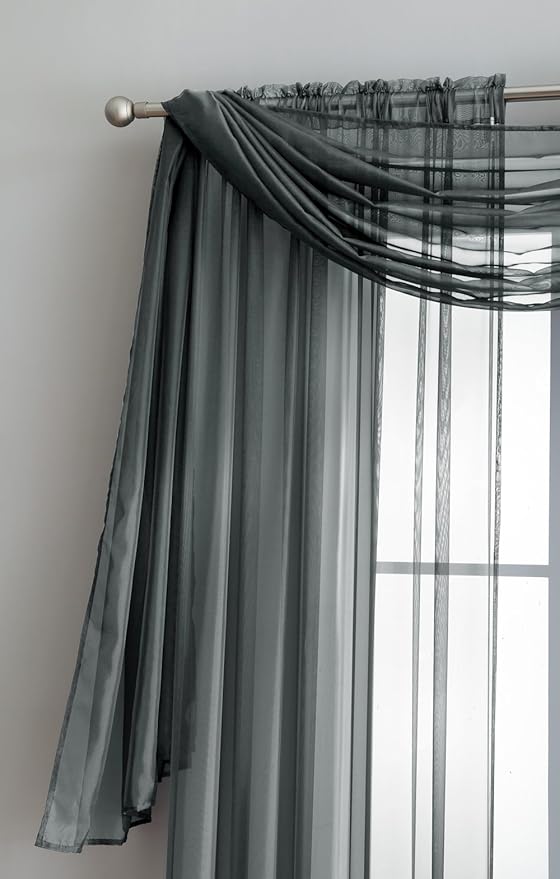 LINENZONE Pair of 2 Rod Pocket Voile Window Treatments. Great Farmhouse Style Sheer Curtains for Living Room, Bedroom, Dining Room, Patio or Canopy Bed. (Amazing Sheers - 56" W x 84" L, Charcoal)