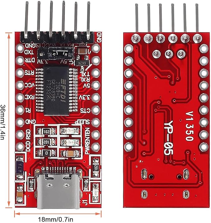 2PCS USB to TTL Serial Converter Adapter Type-C FT232RL Module 3.3V 5.5V FTDI Breakout Board Compatible with Arduino