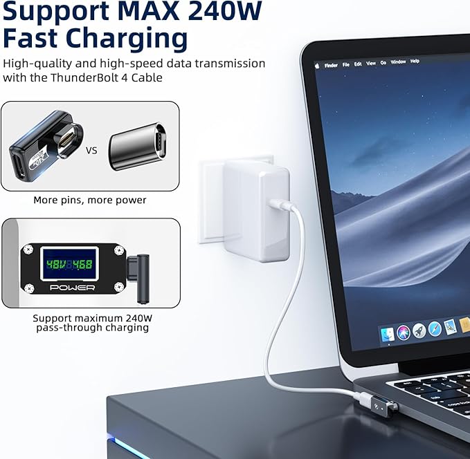USB C Magnetic Adapter 240w, (2 Pack) 90 Degree Magnetic USB C Adapter 24 Pin with PD Fast Charging USBC 4 40Gbps 8K 60Hz for Thunderbolt 3/4, MacBook Pro/Air and More Type C Devices