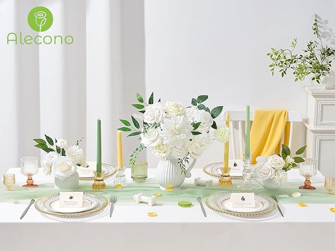 Alecono Artificial Flowers, White Silk Fake Flowers for DIY Wedding Bridal Bouquets, Cake Flowers for Table Centerpieces Baby Shower Party Home Decorations