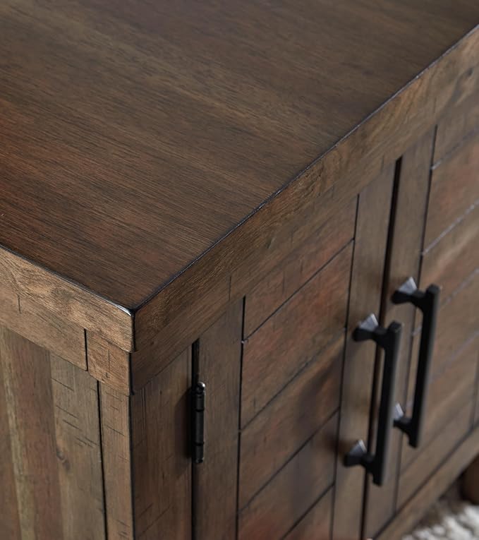 Signature Design by Ashley Moriville Rustic Farmhouse End Table with Dual Cabinet Doors, Brown