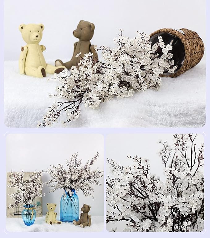 JAKY-Global Babys Breath Fabric Cloth Artificial Flowers 12 Bundle European Fake Silk Plants Decor Wedding Party Decoration Bouquets Real Touch DIY Home Garden(White 12Bundles)