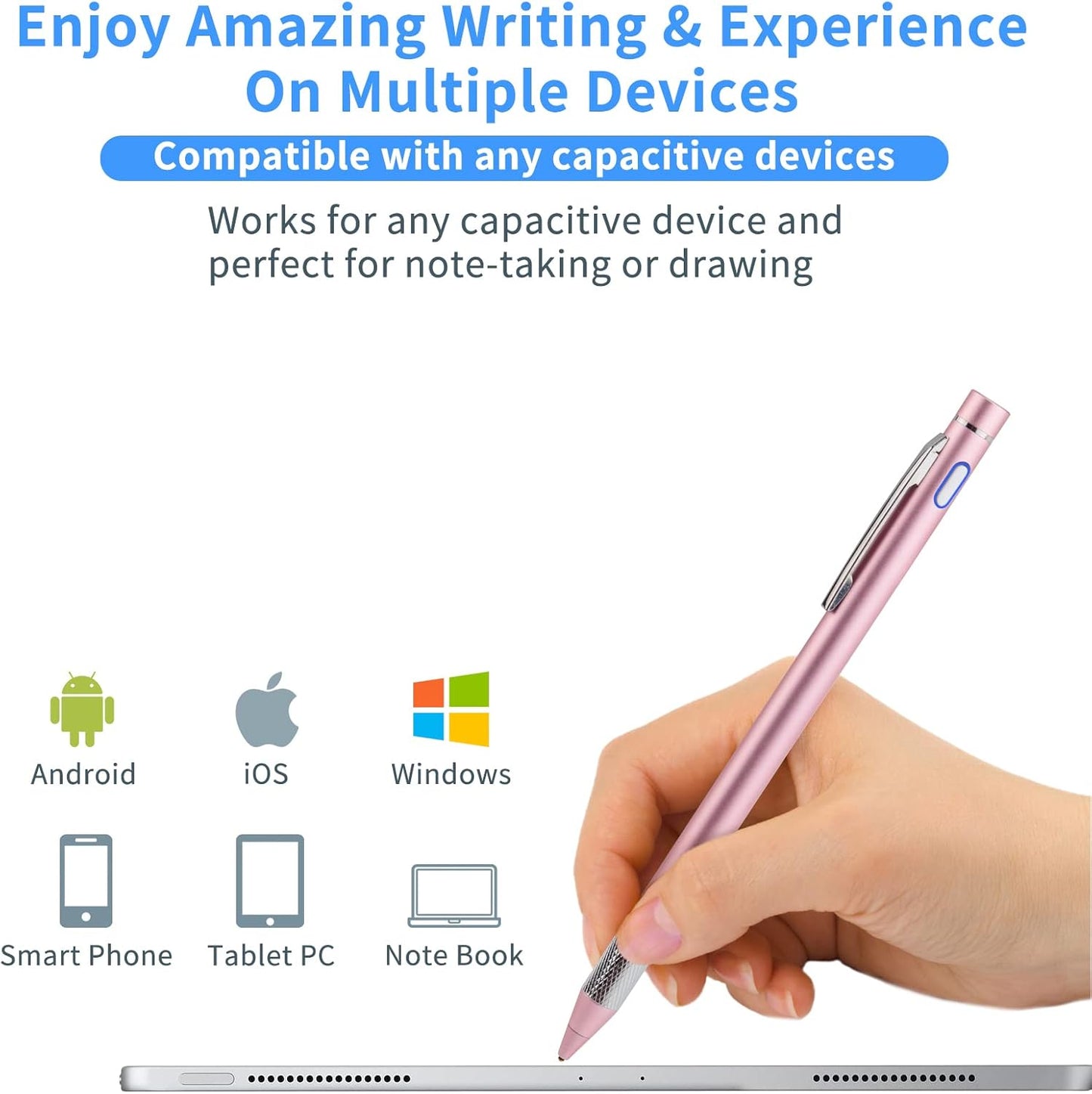 Minilabo Touch Screens Active Stylus Pen for Lenovo Yoga Book Smart Tab, 1.5mm Ultra Fine Tip, Pink