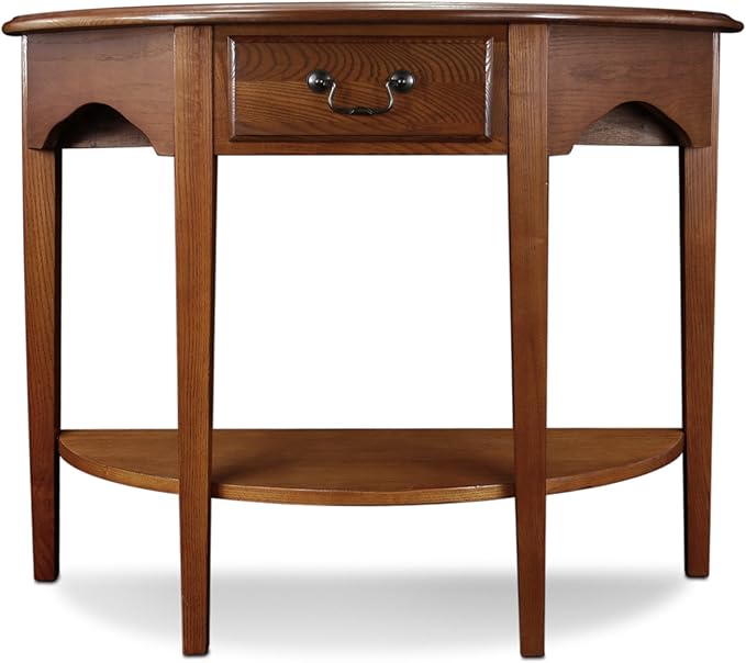 Salem Demilune Solid Wood Console Table with Drawer and Shelf, Medium Oak Brown, Perfect for Entryways, Hallways, and Living Rooms – Leick Home, 9036-MED