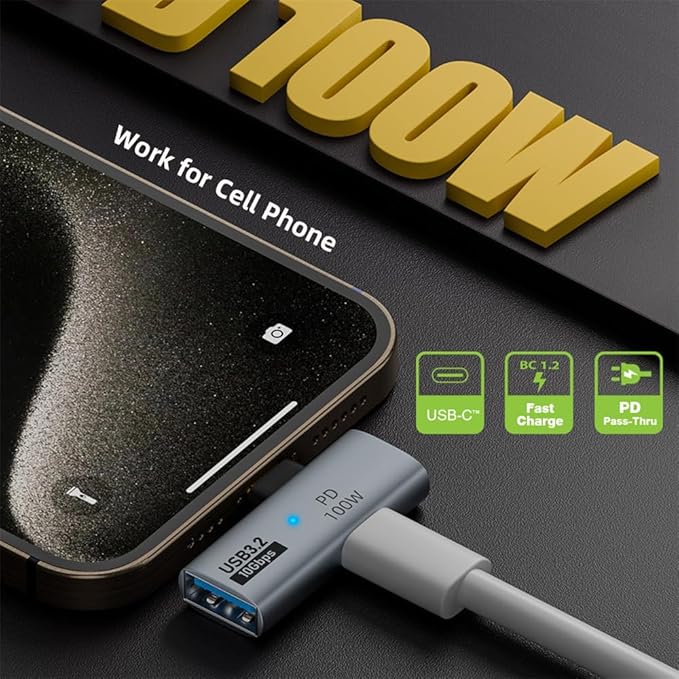 xiwai 2-in-1 USB-C Type-C to USB 3.0 Female Power Adapter with 100W Charging Port 10Gbps OTG Converter Laptop Tablet Phone