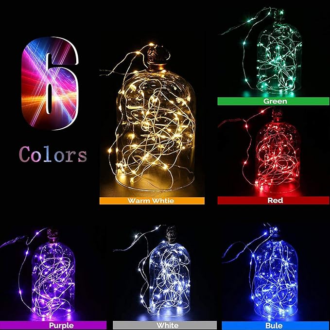 VOOKRY 12 Pack Fairy Lights Battery Operated, 30 LEDs Mini Starry String Lights 10 ft Silvery Copper Wire Lights, Works for Wedding Centerpiece, Party, Table, Christmas Decorations(Multi-Colored)