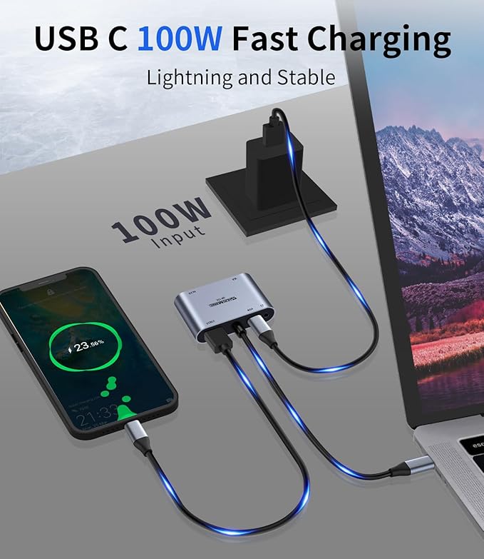 5 in 1 USB C Hub, Type c to VGA HDMI MultiPort Adapter, 4K HDMI, VGA, 100W PD, USB3.0 Port, Audio Jack, Compatible with Switch/Steam Deck/Rog Ally/iPhone 15 16/MacBook Pro/Air/iPad Pro, iMac, S23