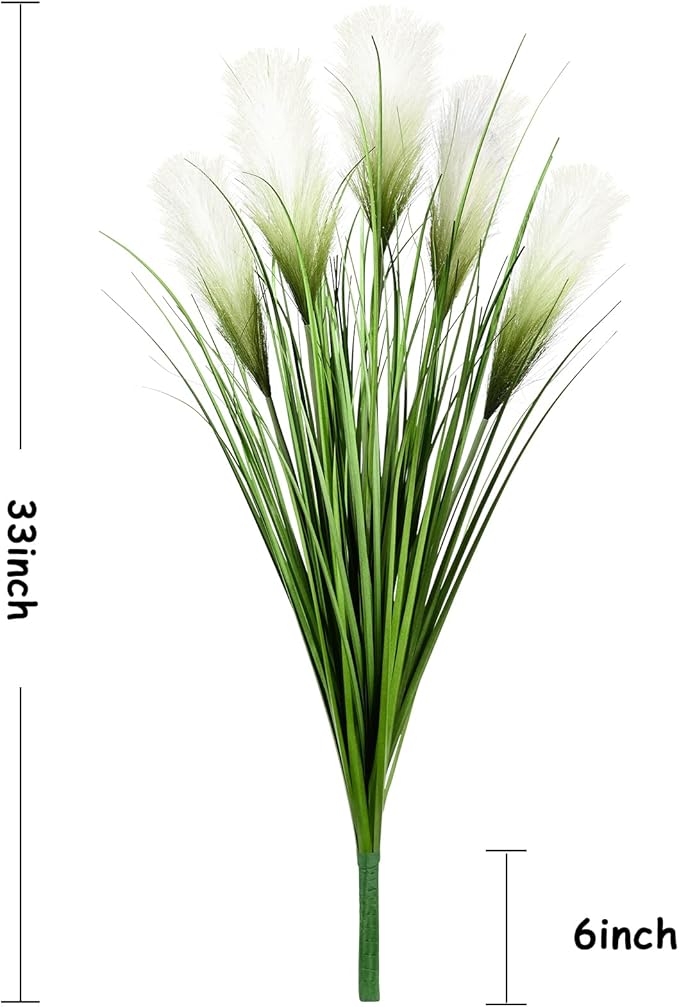 Vlorart 33" Artificial Plants 6 Pack Onion Tall Grass Greenery, Faux Fake Grass Shrubs Plant Flowers Wheat Grass for House Home Indoor Outdoor Office Room Gardening Indoor Décor-White
