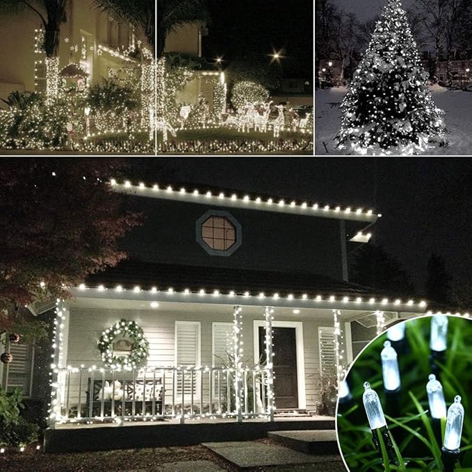 LYHOPE Battery Christmas Lights, 2Pack Total 66ft 200 LED Christmas Lights Waterproof 8 Modes Battery Operated String Light for Outdoor & Indoor, Xmas Tree, Wreaths, Holiday Decoration (Cool White)
