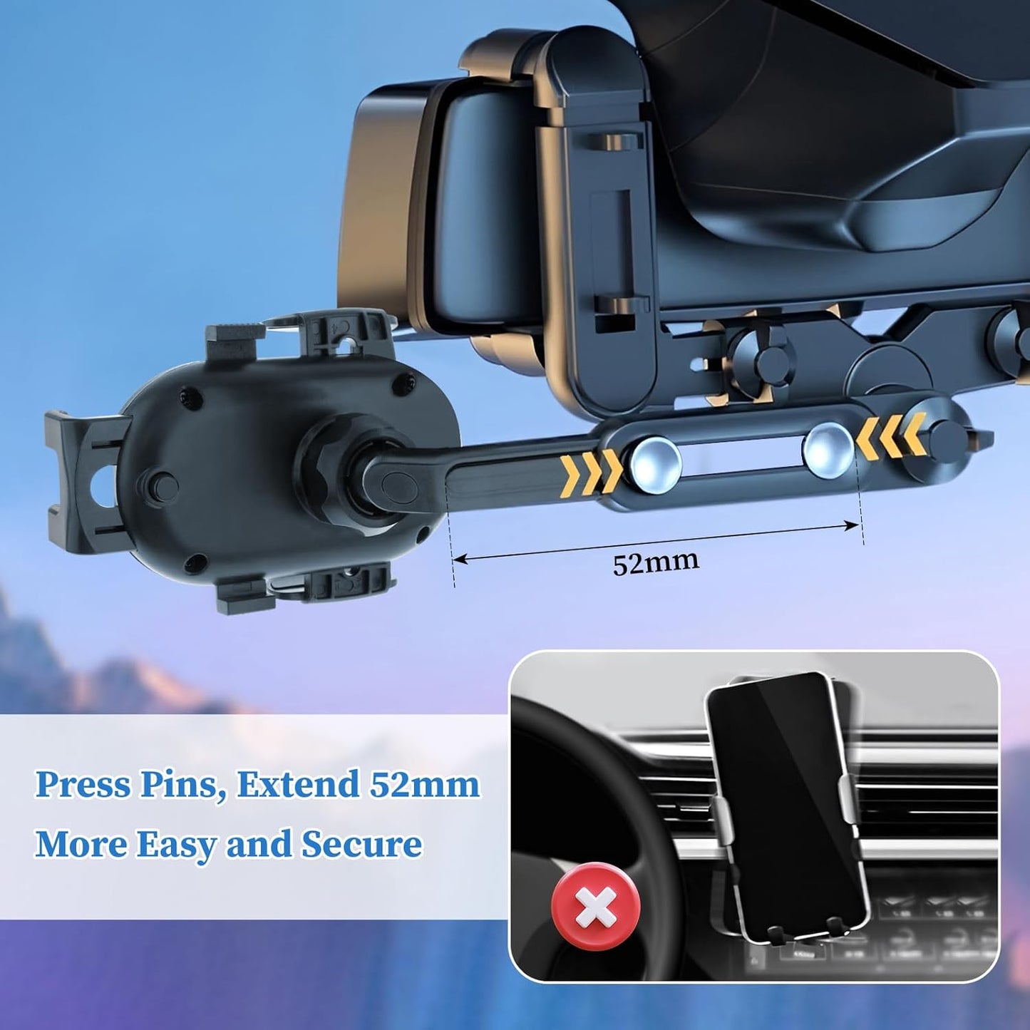 Rearview Mirror Phone Holder for Car, 360° Rotating and Retractable Mobile Phone Mount for Auto Visor, Adjustable GPS