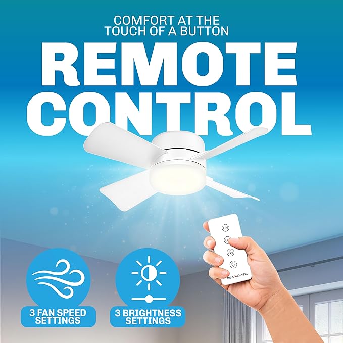 Bell+Howell Socket Breeze Socket Fan Light with Remote, Portable Small Ceiling Fans with Lights for Bedroom, Kitchen, Living Room, Ceiling Fan with Light 3500K, 1000 Lumens, Screws into E26/E27