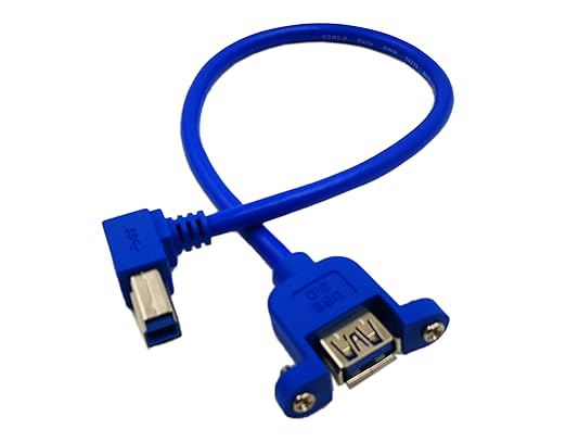 zdyCGTime 12" Panel Mount USB 3.0 A Female to Right Angled USB B Male Extension Cable with Screws(Blue)