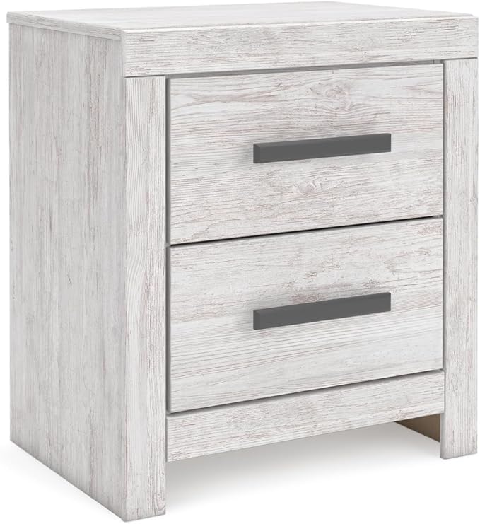 Signature Design by Ashley Cayboni Vintage 2 Drawer Nightstand with Safety Stop for Bedroom, 24.37" Tall, White