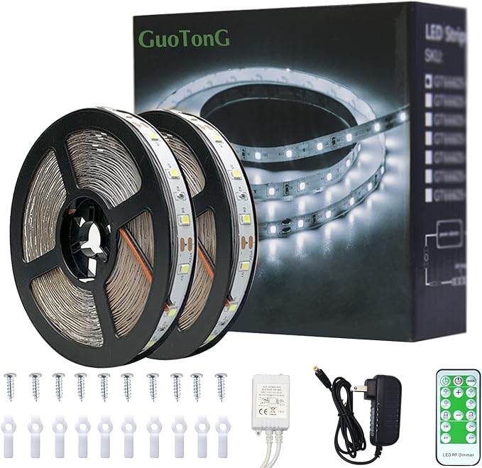 LED Strip Lights 900 LED/50ft, Infrared Remote Control,6000K 12V Daylight White LED Light Strip,Timing Function LED Lights for Under Cabinet, Bedroom, Kitchen