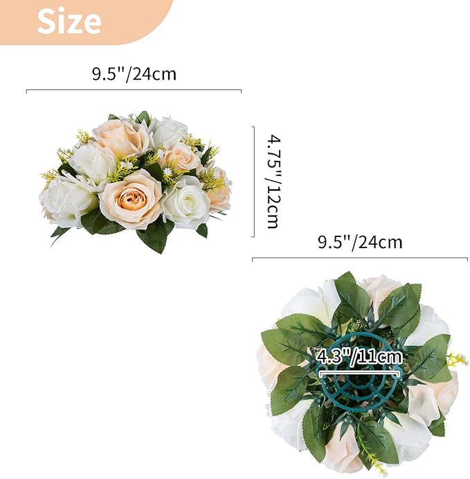 NUPTIO Pcs of 2 Fake Flower Ball Arrangement Bouquet,15 Heads Plastic Roses with Base, Suitable for Our Store's Wedding Centerpiece Flower Rack for Parties Valentine's Day Home Décor
