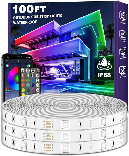 AILBTON 100ft Outdoor LED Strip Lights Waterproof,IP68 Outside Led Light Strips Waterproof with Bluetooth App Remote Control,Music Sync RGB Exterior Led Rope Lights,for Balcony,Deck,Roof,Garden,Pool