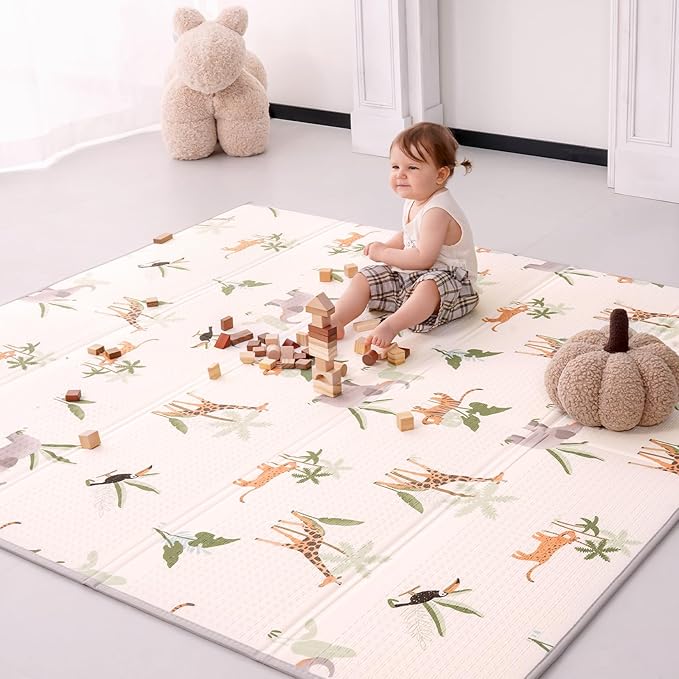 Baby Play Mat 71x79 Inch, 2 in 1 Fabric & XPE Dual-Sided Design Foldable Play Mats for Babies and Toddlers, Waterproof & Anti-Slip Baby Mat for Floor, Portable Baby Foam Crawling Mat with Travel Bag