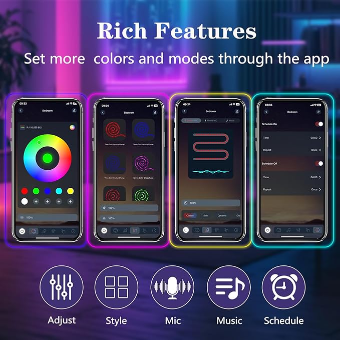 100FT Led Rope Lights,Flexible Neon Light Control with App/Remote,Multiple Modes,IP67 Outdoor Waterproof,Music Sync Strip for Bedroom